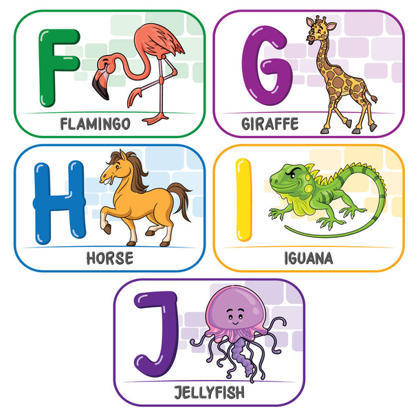 Alfabet zwierząt F G H I J - Wektor, obraz