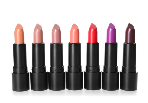 Colourful lipsticks on white background - Photo, Image