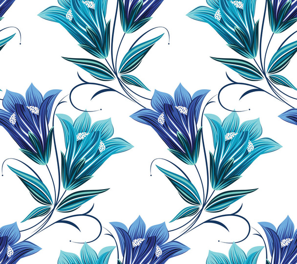Seamless blue textile floral pattern - Vector, Image