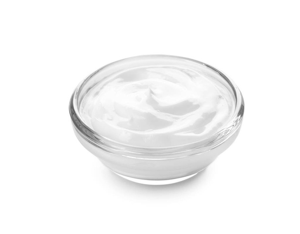 Ciotola con crema per il corpo su sfondo bianco
 - Foto, immagini