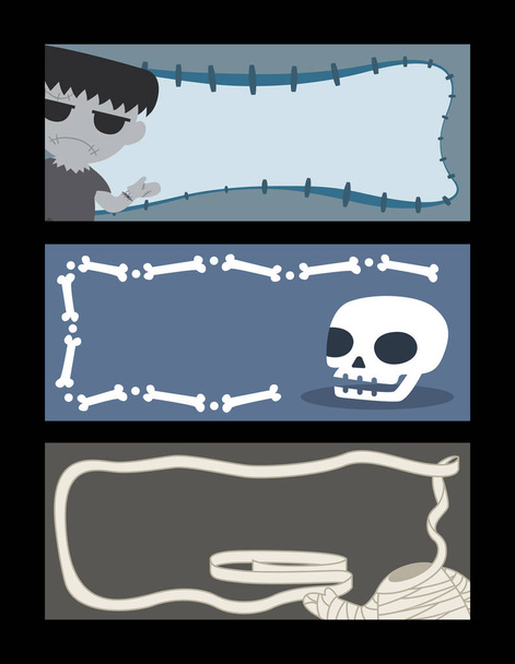 happy halloween dead character banner set, night party greeting, editable stroke, векторная иллюстрация
 - Вектор,изображение