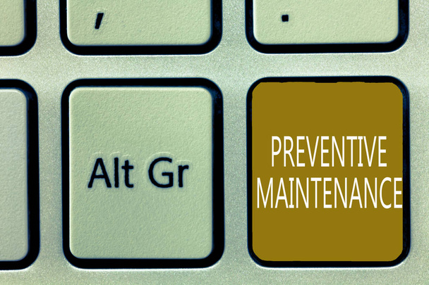 Text sign showing Preventive Maintenance. Conceptual photo Avoid Breakdown done while machine still working - Photo, Image