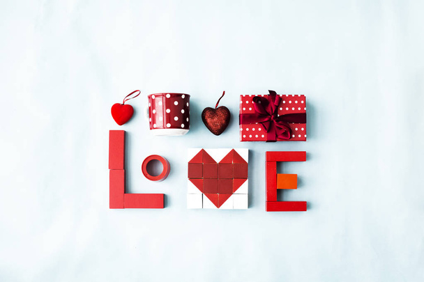 top view of blocks forming heart, valentines day concept background - Foto, imagen