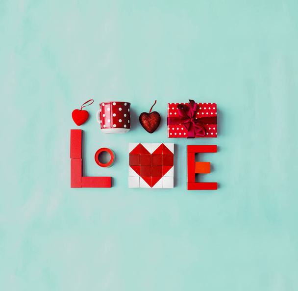 top view of blocks forming heart, valentines day concept background - Foto, Imagem
