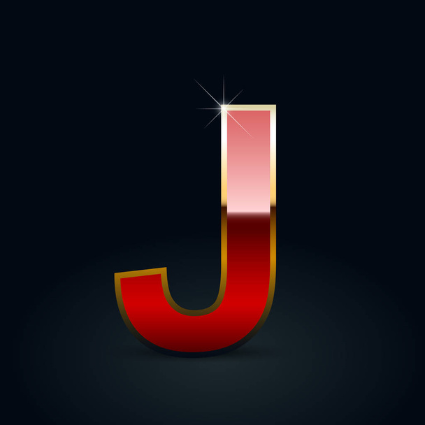 Red glossy metallic letter J uppercase on black background - Vektor, obrázek