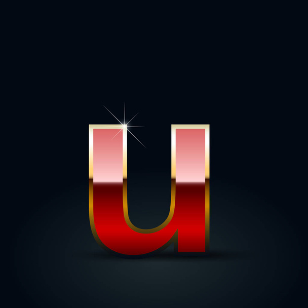 Red glossy metallic letter U lowercase on black background - Vector, Imagen