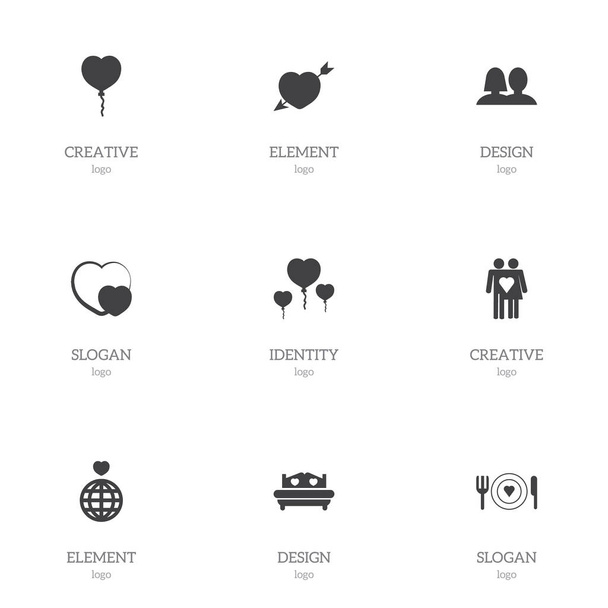 Conjunto de 9 iconos editables de la pasión. Incluye símbolos como amados, cama, globos de San Valentín y más. Se puede utilizar para diseño web, móvil, IU e infografía
. - Vector, Imagen