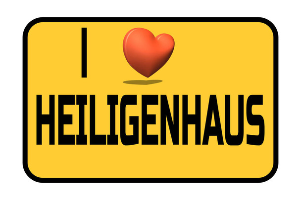 Město vchod dopravní značka s titulkem v angličtině - I love moje městě Heiligenhaus a symbol srdce - Fotografie, Obrázek