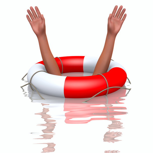 Rescue buoy and drowning hands - Photo, Image