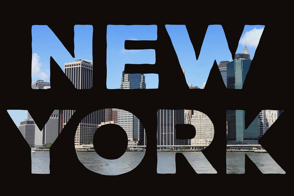 New York text sign - city name with background travel postcard photo. - Φωτογραφία, εικόνα