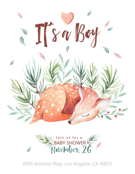 Cute watercolor baby deer animal , nursery isolated illustration for children clothing, pattern. Watercolor Hand drawn boho image Perfect for phone cases design, nursery posters, - Фото, изображение