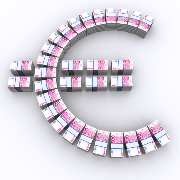 Stacks of 500 euro bills arrayed in euro - Foto, afbeelding
