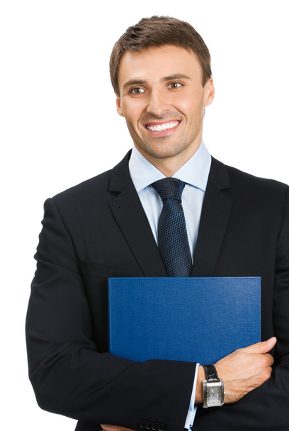 Business man with folder, on white - Foto, Imagen