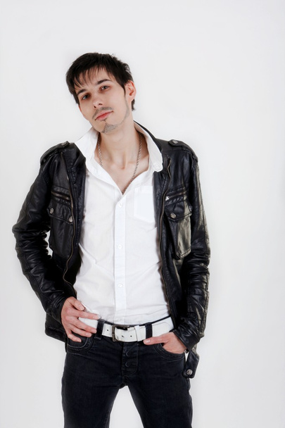 Attractive young man in black leather jacket - Foto, Imagem