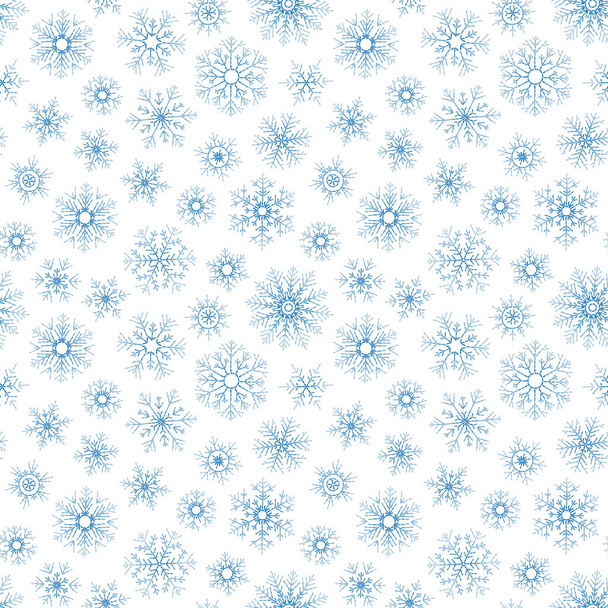 Beyaz zemin üzerine düşen soyut seamless modeli mavi kar taneleri. Afiş, tebrik, Noel ve yeni yıl kartı, davet, kartpostal için desen kış, kağıt ambalaj. - Vektör, Görsel