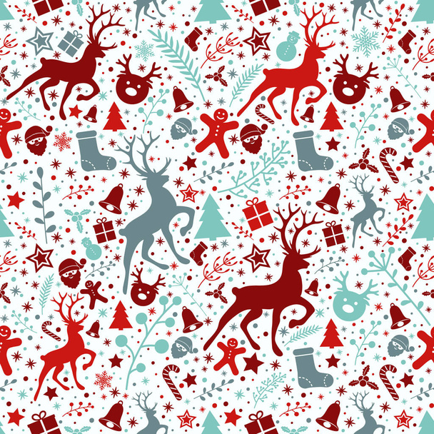 Christmas background with decorations and seamless pattern. Vector. - Vecteur, image
