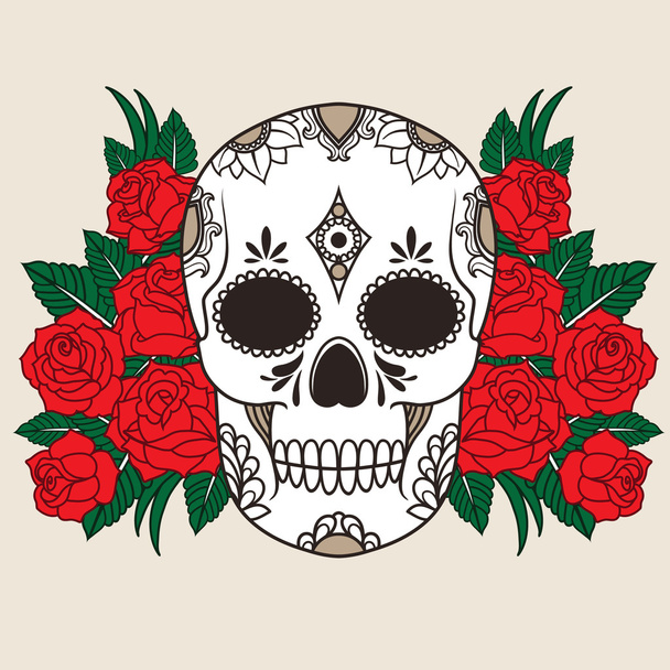 skull with red roses - Vecteur, image