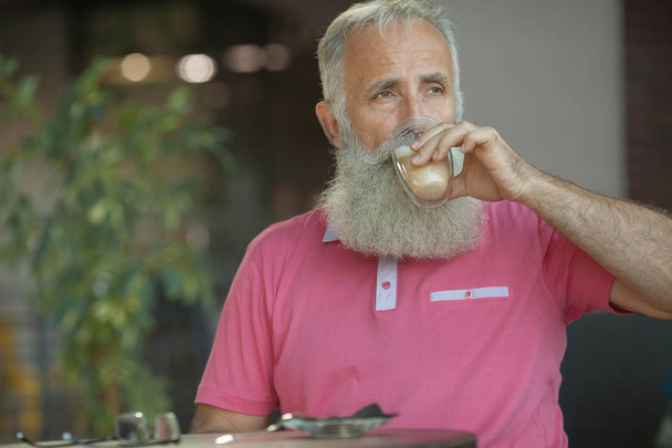 Coffee Cafe Bar Leisure Drinking Relaxation Concept. Senior beard. - Photo, Image