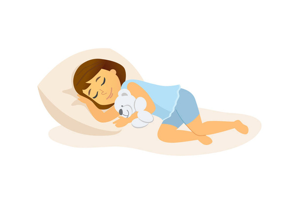 Sleeping girl - cartoon people character isolated illustration - Vettoriali, immagini
