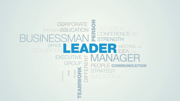 leader manager businessman person success leadership influence job boss teamwork business animated word cloud background in uhd 4k 3840 2160. - Footage, Video