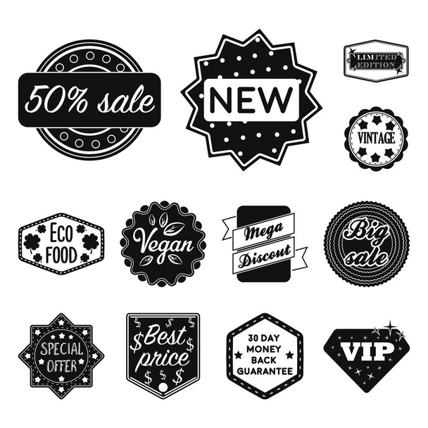 Different label black icons in set collection for design. Index and brand vector symbol stock web illustration. - Vektor, Bild