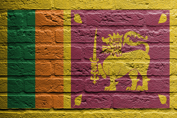 Ziegelwand mit einem Bild einer Fahne, sri lanka - Foto, Bild