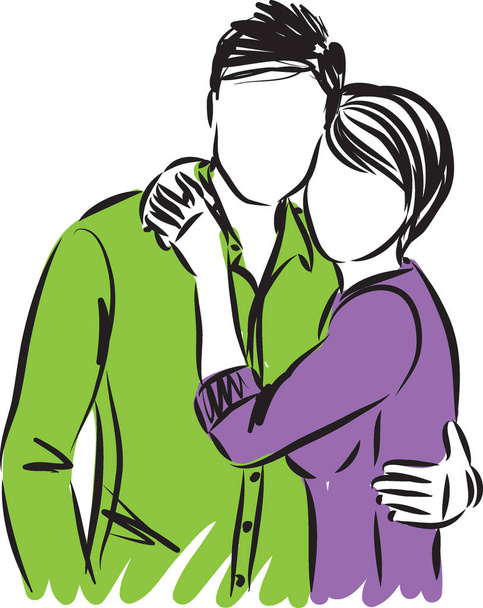 cute couple together hugging vector illustration - Vector, imagen