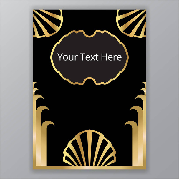 Saeshell art deco /art nuvo vector template , cover and restaurant menu golden black elegant  sea old fashion  pattern   - Vector, imagen