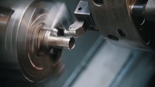 Authomatic lathe drill the thread and rounds the edges of the part - Footage, Video