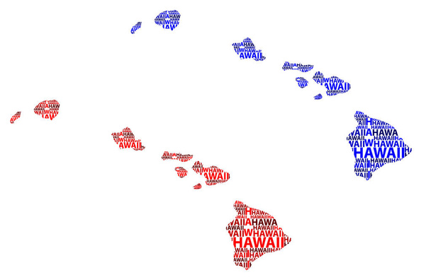 Hawaii (Egyesült Államok) levelet text térképvázlatot, Hawaii Térkép - alakú a kontinens megjelenítése állam a Hawaii - vörös és kék vektoros illusztráció - Vektor, kép