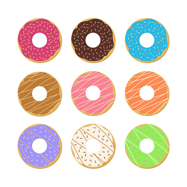 Set van donuts geïsoleerd op een witte achtergrond, zoete donuts collectie - Vector - Vector, afbeelding