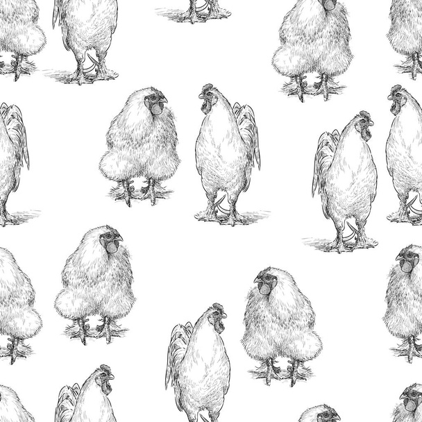 Seamless background of sketches of cocks and hens - Vektor, kép