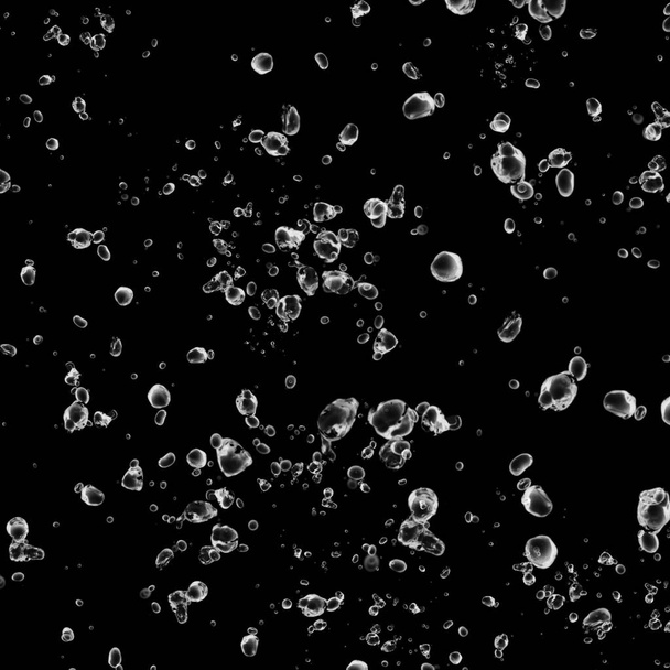 Elszigetelt fehér víz buborékok a fekete háttér. Eső csepp víz. Víz alatti oxigén. - Fotó, kép