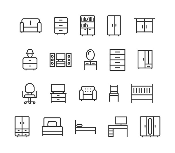Set of Furniture Vector Line Icons. Editable Stroke. 48x48 Pixel Perfect. - Vektör, Görsel