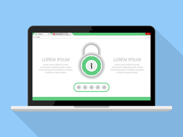 Illustrazione sicura online dell'icona vettoriale del browser portatile del blocco della password
 - Vettoriali, immagini