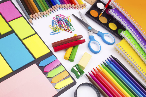 School and office equipment, stationery on the background - Photo, Image