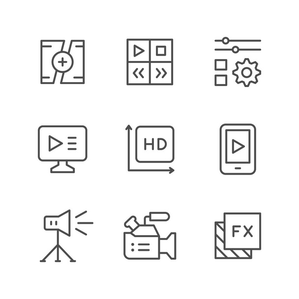 Establecer iconos de línea de vídeo
 - Vector, Imagen