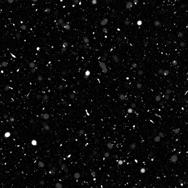 abstract wallpaper with falling snow on black background - Photo, Image