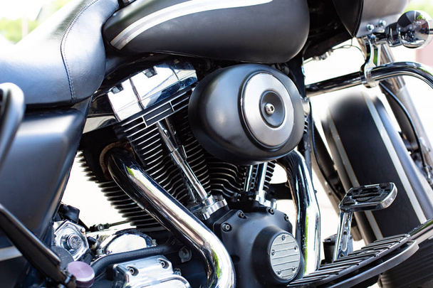 Engine close up shot of beautiful and custom made motorcycle - Photo, Image