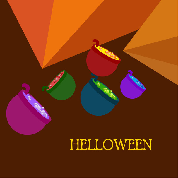 pots with potion, Halloween  vector background - Vector, imagen