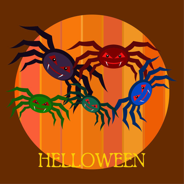 Halloween  illustration,  vector background with spiders - Вектор,изображение