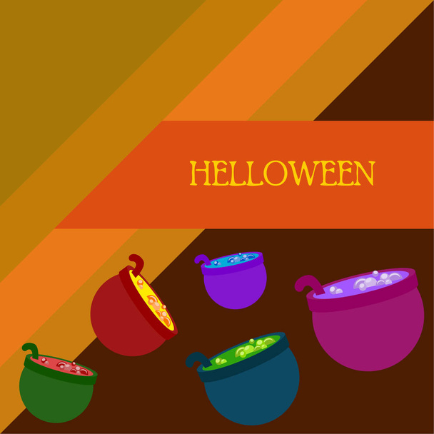 pots with potion, Halloween  vector background - Vector, Imagen