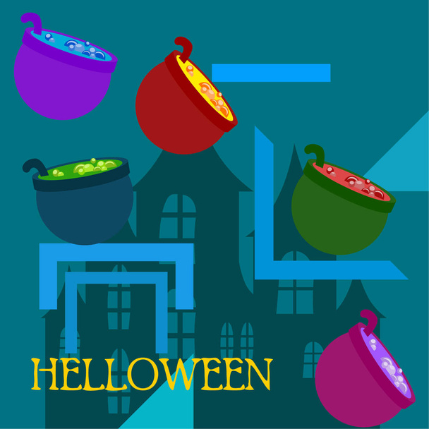 Halloween pots with potion,  vector background - Vector, Imagen