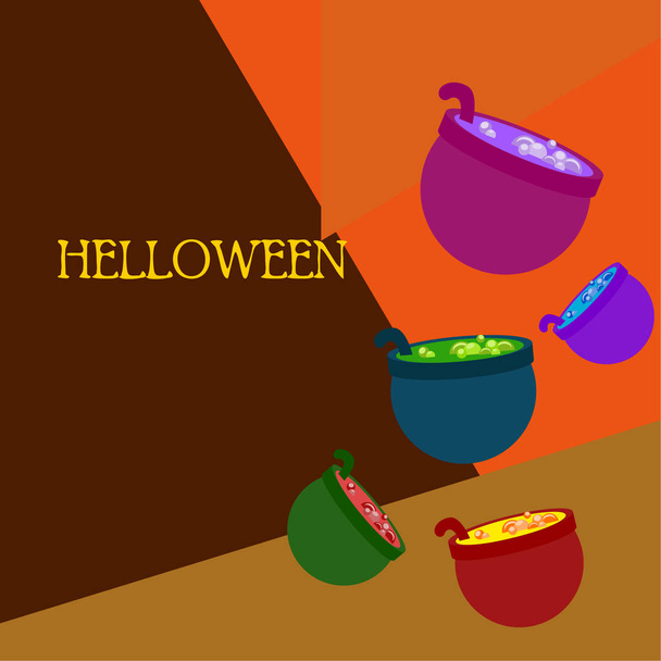 pots with potion, Halloween  vector background - Vector, Image