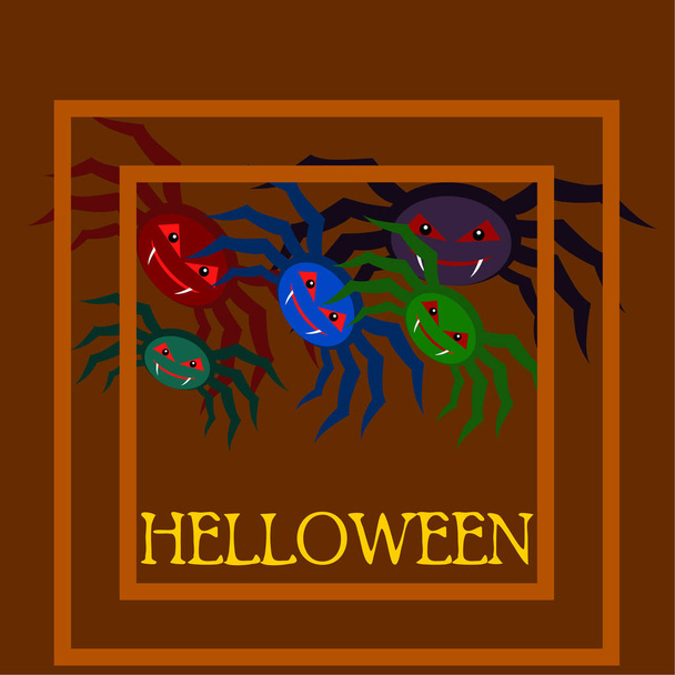 Halloween-Illustration, Vektorhintergrund mit Spinnen - Vektor, Bild