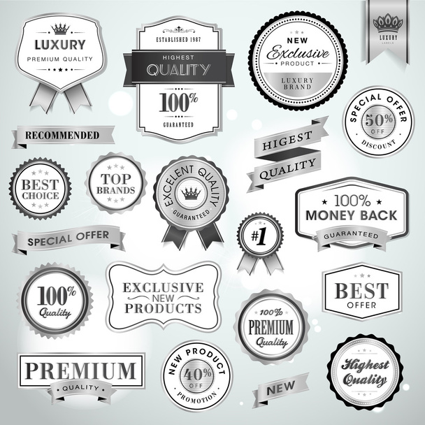 Set étiquettes et rubans en argent de luxe
 - Vecteur, image