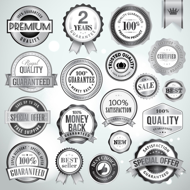 Set of luxury silver badges and stickers - Vektor, kép