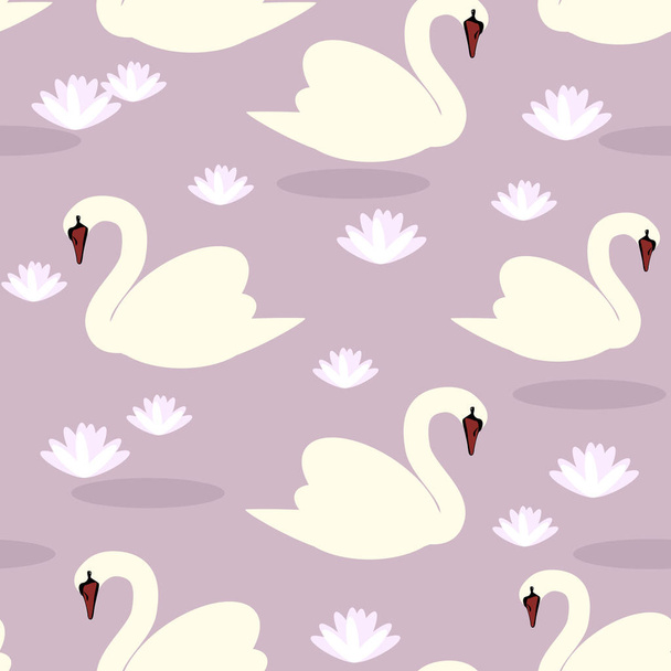 white swans seamless vector pattern lilac - Wektor, obraz