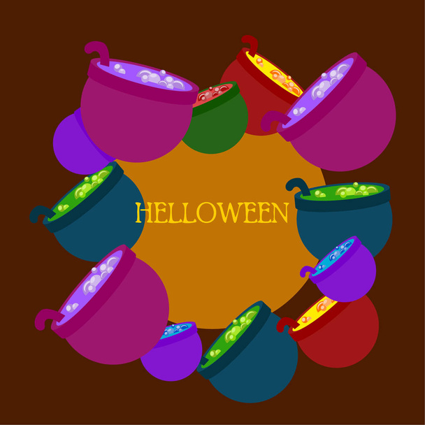 pots with potion, Halloween  vector background - Vector, imagen