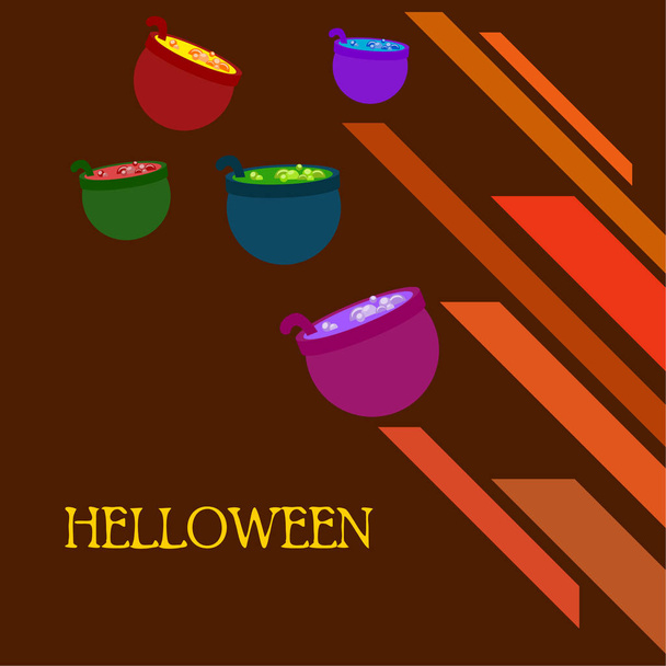 pots with potion, Halloween  vector background - Vetor, Imagem